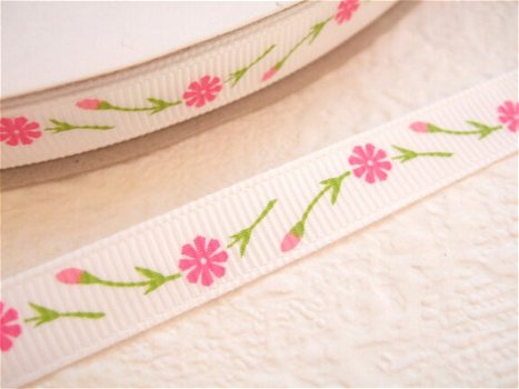 Wit grosgrain bloemen band ~ 10 mm - 0