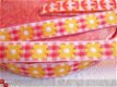 Gele bloemen op rood / wit geruit band ~ 11 mm - 3 - Thumbnail