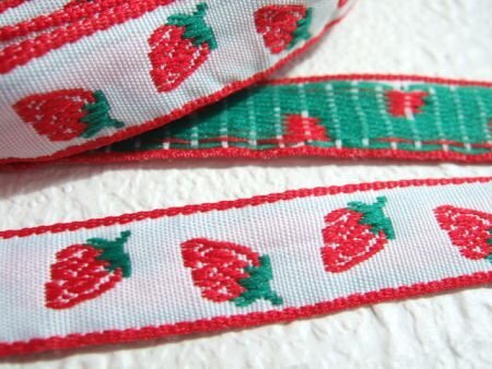 Geweven rood / wit aardbeien band ~ 12 mm - 0