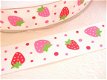 Wit grosgrain aardbeien band ~ 25 mm ~ Rood / roze - 0 - Thumbnail