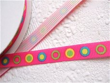 Grosgrain band met cirkels ~ 9 mm ~ Fuchsia roze