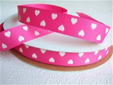 Fuchsia roze grosgrain band met hartjes ~ 23 mm