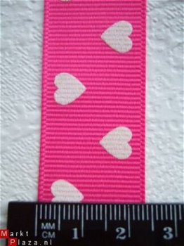 Fuchsia roze grosgrain band met hartjes ~ 23 mm - 2