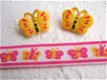 Fuchsia roze / geel vlindertjes band ~ 11 mm - 5 - Thumbnail