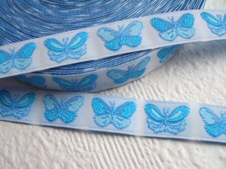 Lief blauw vlindertjes band ~ 12 mm - 0