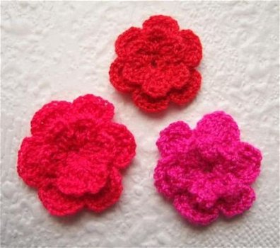 Gehaakt dubbel bloemetje ~ 2,5 cm ~ Lila paars - 2