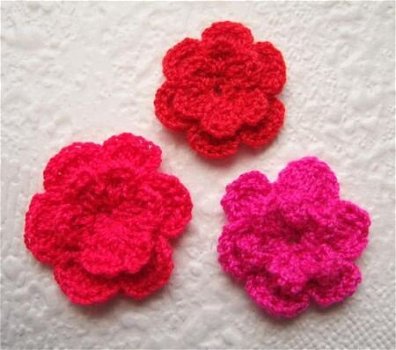 Gehaakt dubbel bloemetje ~ 2,5 cm ~ Roze - 2