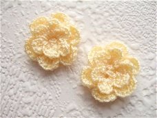Gehaakt dubbel bloemetje ~ 2,5 cm ~ Donker crème