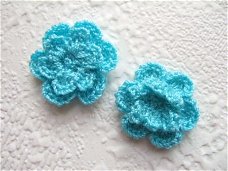Gehaakt dubbel bloemetje ~ 2,5 cm ~ Blauw
