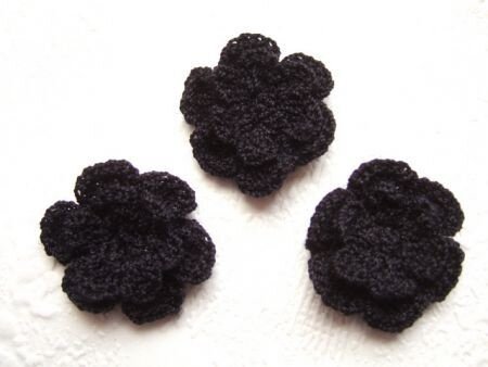 Gehaakt dubbel bloemetje ~ 2,5 cm ~ Zwart - 0