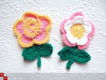 Gehaakte roze / gele bloem met blaadjes ~ 5 cm - 2 - Thumbnail