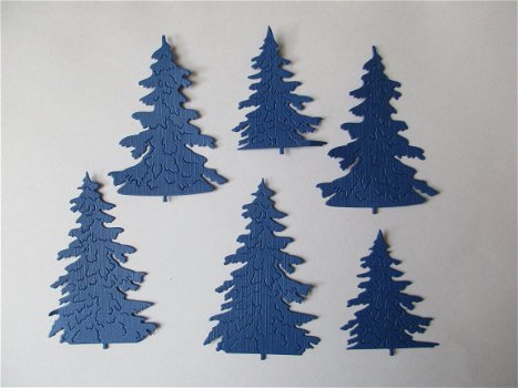 36a Set van 6 stans / kerstboompjes donker blauw - 1
