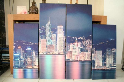 Skyline Hong Kong - 4 canvas panelen - perfecte staat! - 1