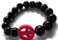 Kralenarmband zwart met peace symbool roze - 1 - Thumbnail