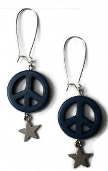 Oorbellen peace blauw met ster - 1