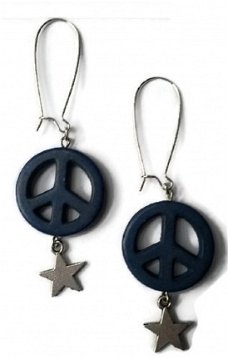 Oorbellen peace blauw met ster