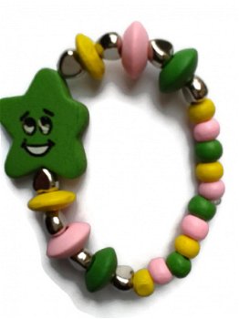 Meisjes armbandje groen-roze-geel handgemaakt - 1