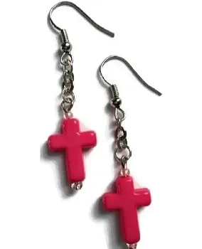 Meisjes oorbellen met roze kruisje - 0