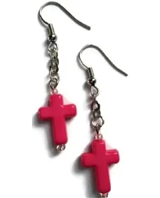 Meisjes oorbellen met roze kruisje
