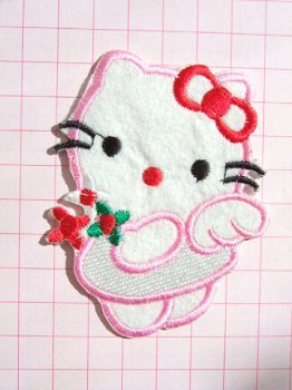 Witte Hello Kitty met vleugeltjes, strijkapplicatie ~ 8 cm - 0