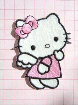 Roze Hello Kitty met vleugeltjes, strijkapplicatie ~ 7,5 cm - 0