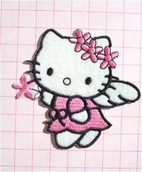 Bloemen Hello Kitty met vleugeltjes, strijkapplicatie ~ 7 cm - 0