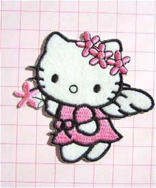 Bloemen Hello Kitty met vleugeltjes, strijkapplicatie ~ 7 cm