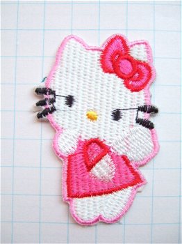 Fuchsia Hello Kitty met vleugeltjes, strijkapplicatie ~ 6,5 cm - 0