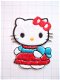 Hello Kitty met rood / blauwe jurk, strijkapplicatie ~ 6 cm - 0 - Thumbnail