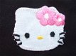 Witte Hello Kitty met roze strik, strijk applicatie ~ 5 cm - 0 - Thumbnail