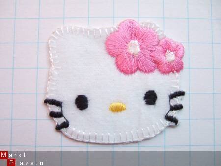 Witte Hello Kitty met roze strik, strijk applicatie ~ 5 cm - 3