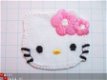 Witte Hello Kitty met roze strik, strijk applicatie ~ 5 cm - 3 - Thumbnail