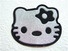 Hello Kitty met bloem, glinster strijkapplicatie ~ 7 cm