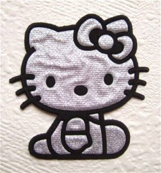 Hello Kitty met strik, glinster strijkapplicatie ~ 6 cm - 0