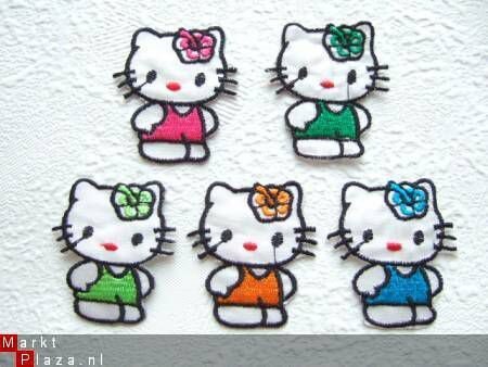 Kleine satijnen Hello Kitty strijk applicatie ~ 4,5 cm ~ Groen - 2
