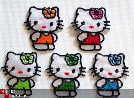 Kleine satijnen Hello Kitty strijk applicatie ~ 4,5 cm ~ Groen - 3
