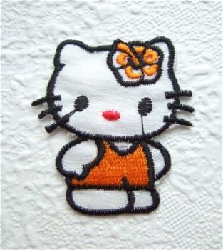 Kleine satijnen Hello Kitty strijkapplicatie ~ 4,5 cm ~ Oranje - 0
