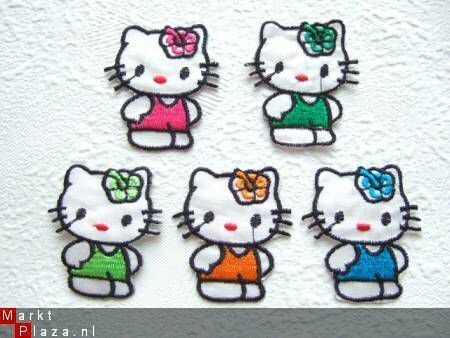 Kleine satijnen Hello Kitty strijkapplicatie ~ 4,5 cm ~ Oranje - 2