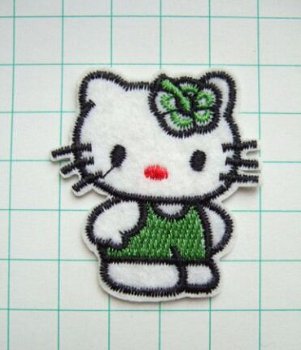 Kleine vilten Hello Kitty strijkapplicatie ~ 4,5 cm ~ Groen - 0