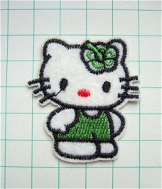 Kleine vilten Hello Kitty strijkapplicatie ~ 4,5 cm ~ Groen