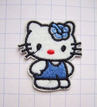 Kleine vilten Hello Kitty strijkapplicatie ~ 4,5 cm ~ Blauw - 0