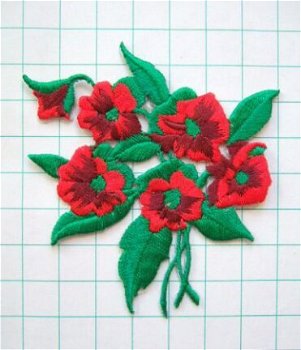Mooie rood groene bloemen strijkapplicatie ~ 7 cm - 0