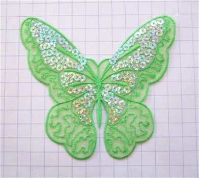 Organza vlinder met lovertjes, strijkapplicatie ~ Groen - 0