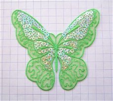 Organza vlinder met lovertjes, strijkapplicatie ~ Groen