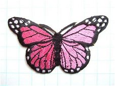 Prachtige vlinder strijkapplicatie ~ 7,5 cm ~ Roze / zwart