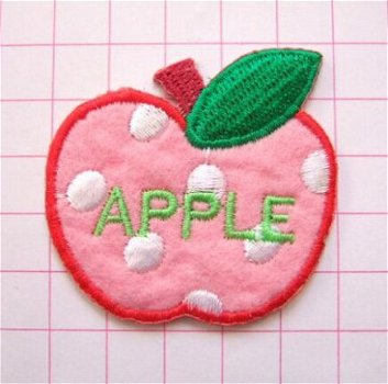 Roze appel met stippen, strijkapplicatie ~ 5 cm - 0