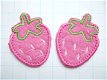 Aardbeien strijkapplicatie, roze vilt B ~ 4 cm - 0 - Thumbnail