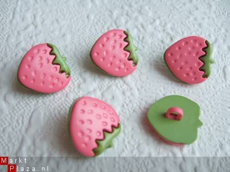 Aardbeien strijkapplicatie, roze vilt B ~ 4 cm - 3