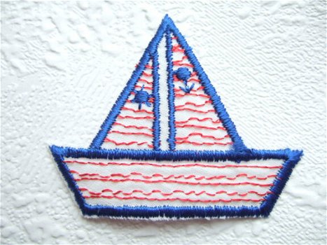 Zeilboot strijkapplicatie ~ 6,5 cm ~ Blauw - 0
