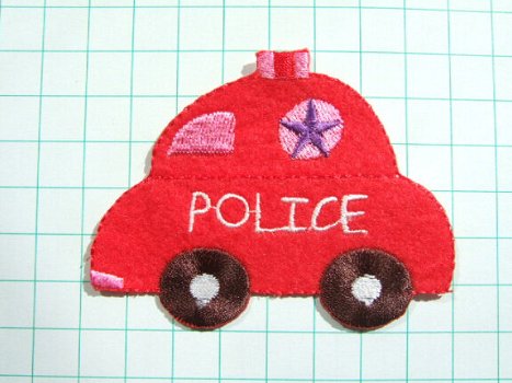 Politie auto strijkapplicatie ~ 7,5 cm ~ Rood - 0